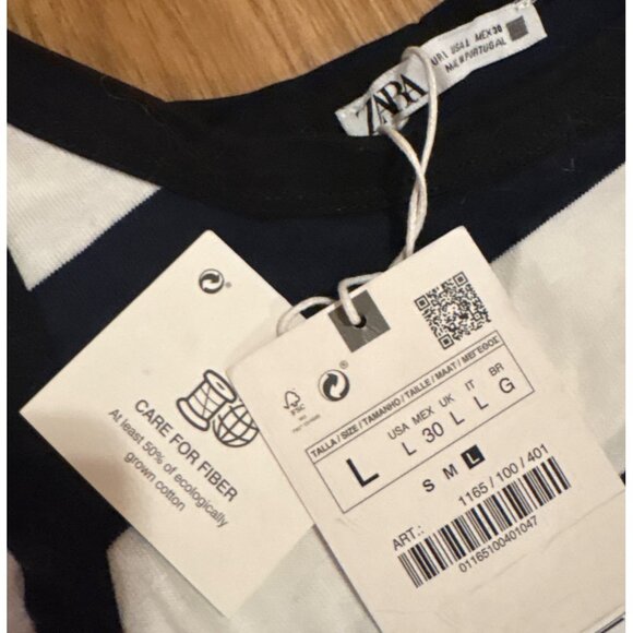 Zara Join Life Womens Striped Dress L Black White Bold Casual Sleeveless Cotton - Picture 4 of 6